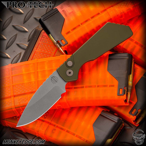 Pro-Tech Knives: Strider PT Auto - Stonewashed/Green