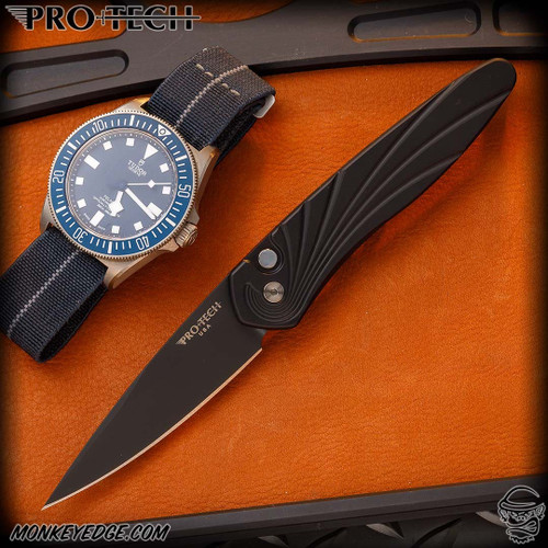 Pro-Tech Knives: Newport - Black DLC/Black w/Mother of Pearl Inlay
