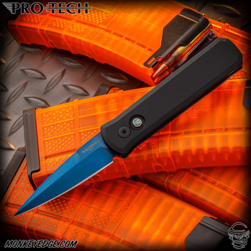Pro-Tech Knives: Godson - Sapphire Blue/Black w/Abalone Button