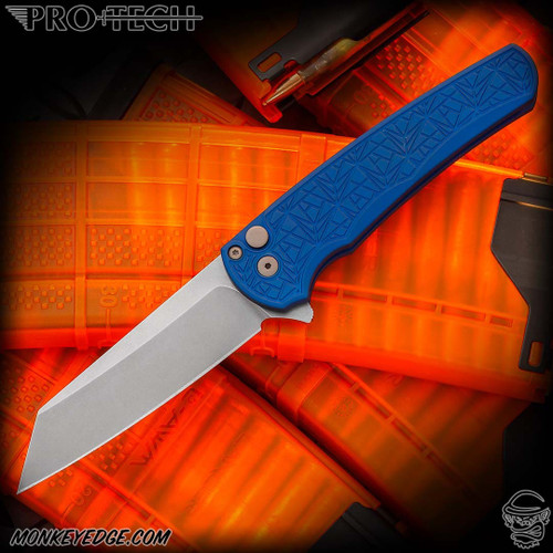 Pro-Tech Knives: Malibu Reverse Tanto - Stonewashed/Blue Nexus