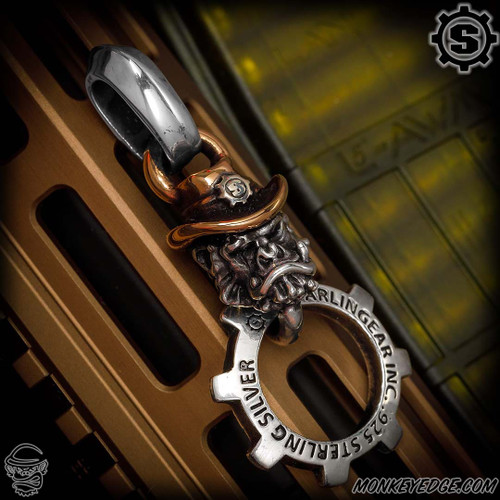 Starlingear Pendant: Harmonica Chimp w/Gear Hoop - Silver/Copper