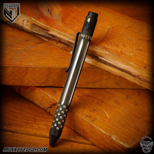 Nottingham Tactical Pen: Standard - Titanium Two Tone OD Green - Straight Fluted w/Dots - Single Lock