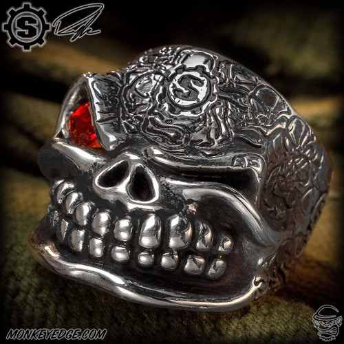 Starlingear Ring: Slickster Puncher Stamped - Silver w/Garnet - 13