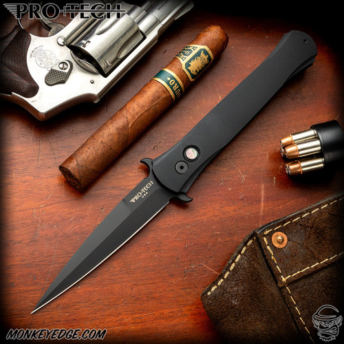 Pro-Tech Knives: Large Don - Black/Black w/Mother of Pearl button