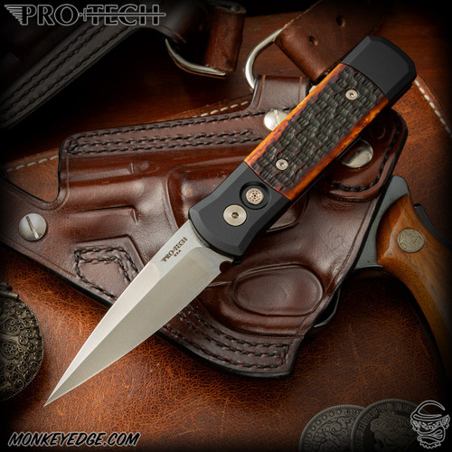Pro-Tech Knives: Godson - Satin/Black w/Jigged Bone Inlays