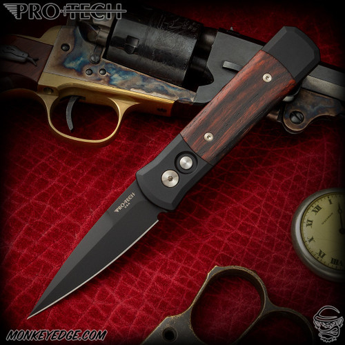 Pro-Tech Knives: Godson - Black/Black w/Cocobolo Wood Inlays