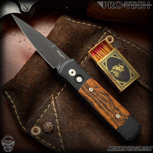 Pro-Tech Knives: Godson - Black/Black w/Bocote Wood Inlays