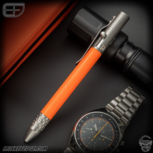 Fellhoelter TiBolt Pen - Titanium Tumbled/Orange G10 w/Drip Tip
