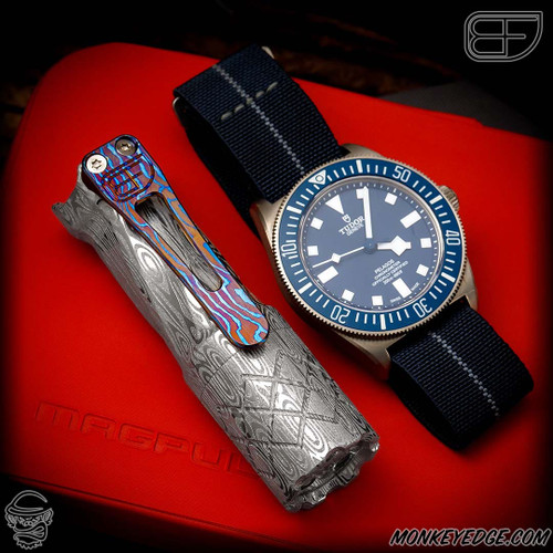 Fellhoelter FTD Flashlight: Damasteel Spiral Fluted/Diamond w/MokuTi Clip