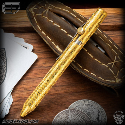 Fellhoelter TiBolt G2 Pen - Custom Cptn Axel 24k Gold Plated Damasteel w/Mokume Bolt