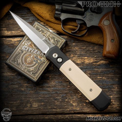 Pro-Tech Knives: Godfather Tuxedo - Satin/Black w/Ivory Micarta Inlays