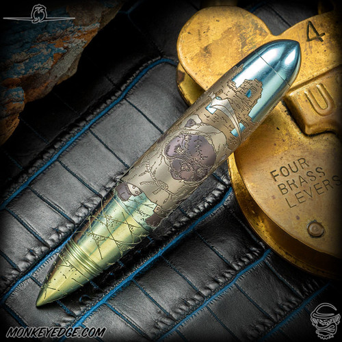 Dmitry Streltsov Pen: Zeppelin - Titanium Bad Teddy Engraved Blue/Green (DSP0675)