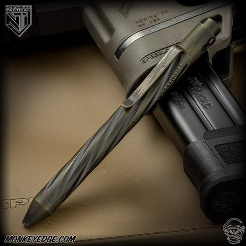 Nottingham Tactical Pen: Standard - Titanium Two Tone OD Green - Spiral Fluted - Double Lock (NHT0429)