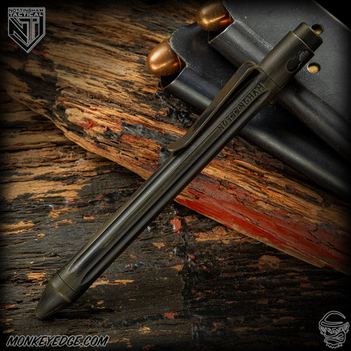 Nottingham Tactical Pen: Standard - Titanium Two Tone OD Green - Straight Fluted - Double Lock