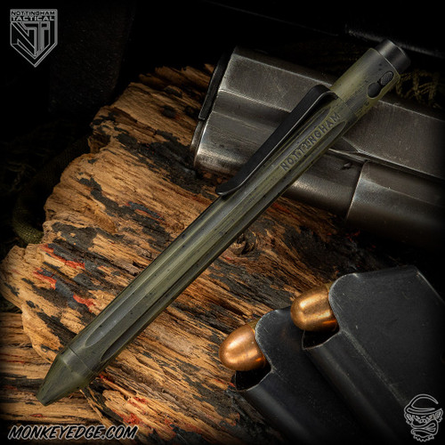 Nottingham Tactical Pen: Standard - Titanium Two Tone OD Green - Straight Fluted - Single Lock (NHT0442)