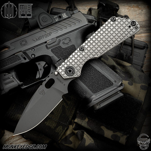 Strider Knives Folder: SnG Spearpoint Grind - Black/Two Tone Monkey Edge FRAG Pattern