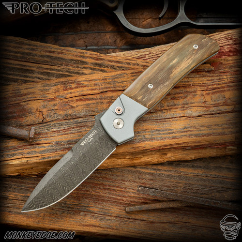 Pro-Tech Knives: Custom ATCF Auto - Damascus/Mastadon Bark Inlays