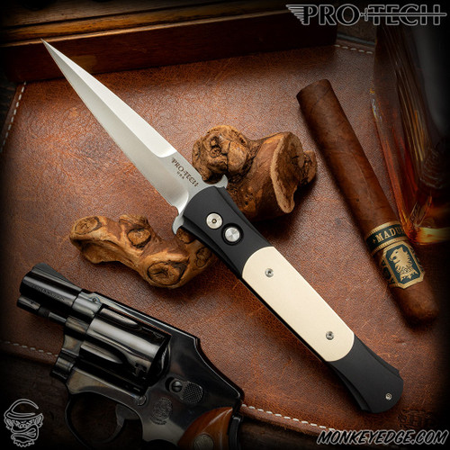 Pro-Tech Knives: Large Don - Satin/Black w/Ivory Micarta Inlays