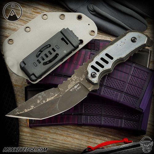 TAS Knives Fixed Blade: Mitrul EDC - Acid Etched/Titanium