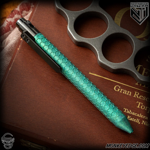 Nottingham Tactical Pen: Standard - CrystalTi Teal w/Zirc Clip + Mech - Honey Badger - Double Lock