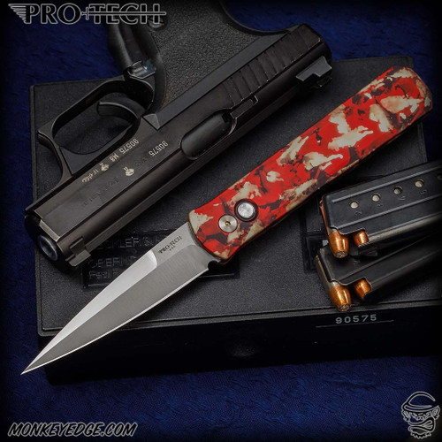 Pro-Tech Knives: Godfather - Satin/Crimson Tiger Camo