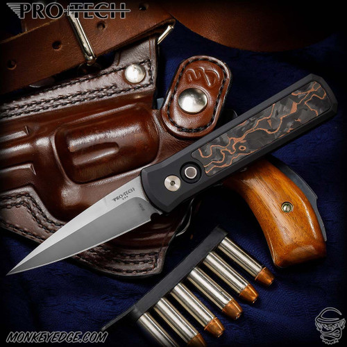 Pro-Tech Knives: Godson - Satin/Black w/Livewire Copper Carbon Fiber Inlay