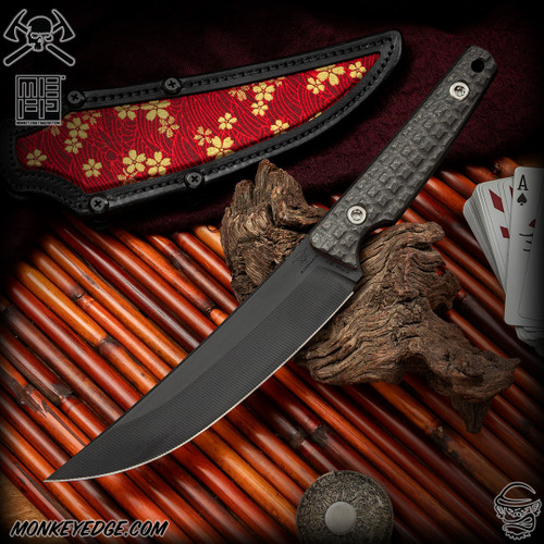 RMJ Tactical Fixed Blade: Musashi - Blackout/Redline Carbon Fiber Monkey Edge FRAG Pattern