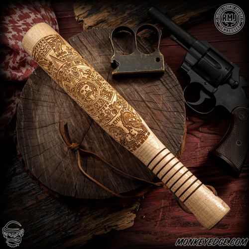 RMJ Tactical: Gold Point Loaded Barkeep Stick - Natural Aztec Calendar