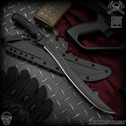 RMJ Tactical Fixed Blade: Drake - Blackout Textured/Monkey Edge FRAG Pattern