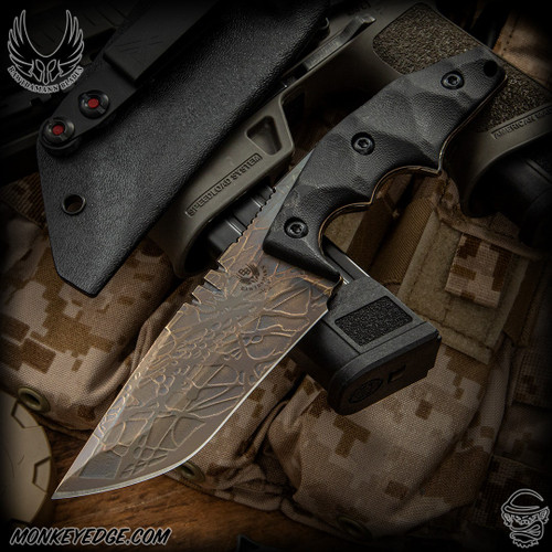 Bawidamann Blades: Pogn-XL Drop Point Recurve - Acid Etched/Spectral Patina