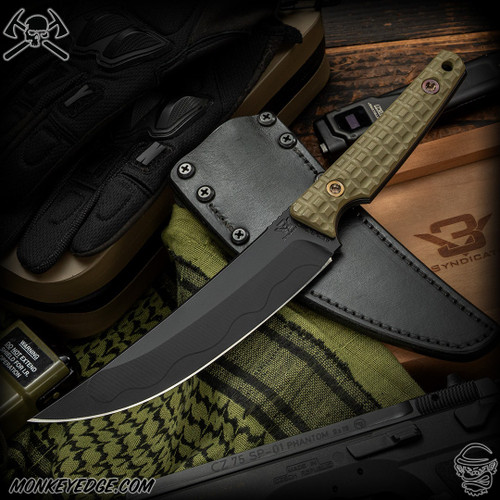 RMJ Tactical Fixed Blade: Musashi - Blackout/OD Green Monkey Edge FRAG Pattern