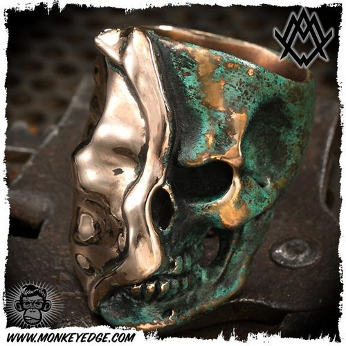 Ace Metal Works Ring: Ace Reveal Skull Large - Copper Patina
