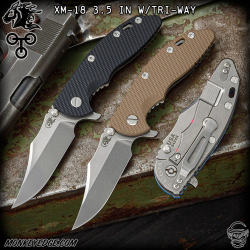 Hinderer Knives: XM-18 3.5 inch Bowie w/Tri-Way - Stonewashed
