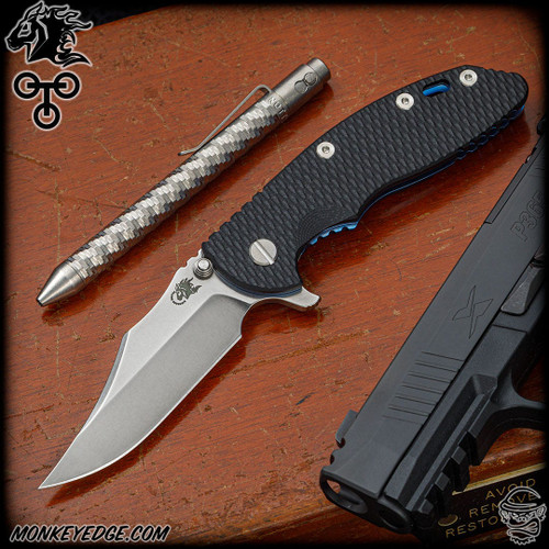 Hinderer Knives: XM-18 3.5 inch Bowie w/Tri-Way - Stonewashed Blue