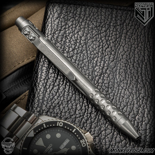 Nottingham Tactical Pen: G2 Mini TB 360 - Titanium Tumbled Straight Fluted w/Dots