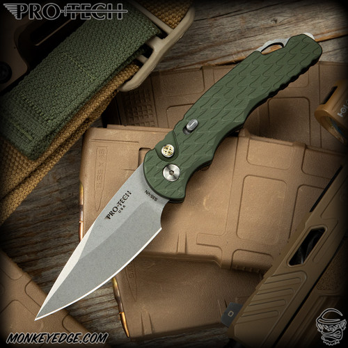 Pro-Tech Knives: TR-5 - Stonewashed/Green Feather Textured - Blade Show