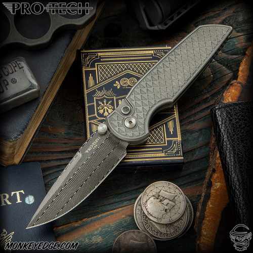 Pro-Tech Knives: Custom TR-3 Integrity - Damascus/Stainless w/Relic Texturing