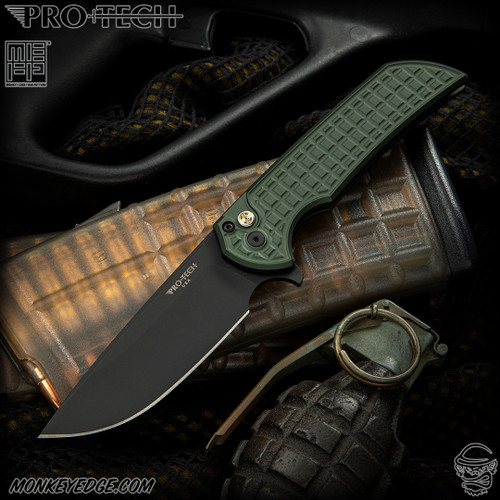 Pro-Tech Knives: Mordax - Black/Green Monkey Edge FRAG Pattern