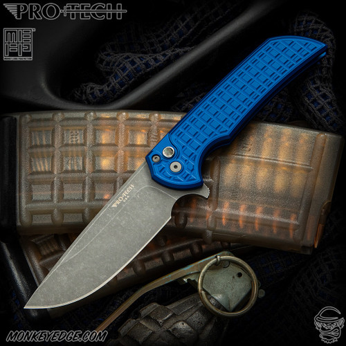 Pro-Tech Knives: Mordax - Acid Washed/Blue Monkey Edge FRAG Pattern