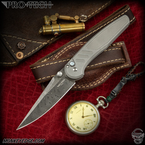 Pro-Tech Knives: Custom Avalon (Peace Neighbor Design) - Damascus/Tumbled