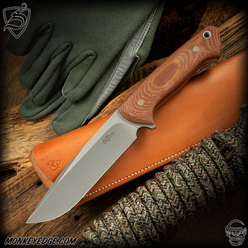 Sharpwerks: SUK - Blasted/Brown Micarta w/Orange Liners