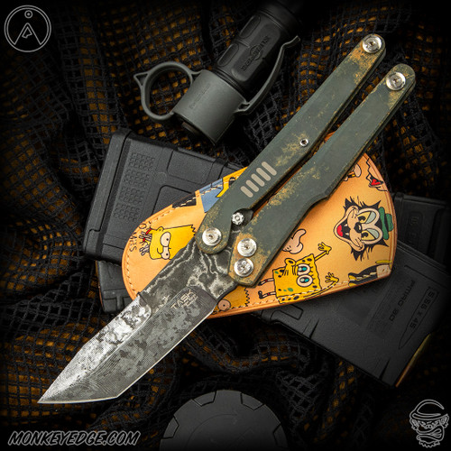 TAS Knives Folder: Tanto Balisong - Vegas Forge Damascus/Rusty Tank