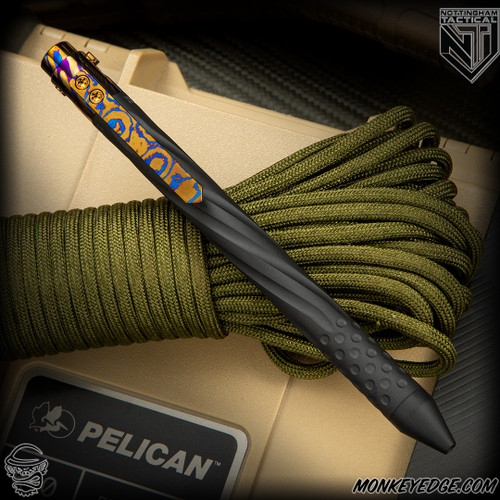 Nottingham Tactical Pen: G2 Full Size - Titanium w/MokuTi Clip + Mech - Spiral Fluted w/Dots - Double Lock