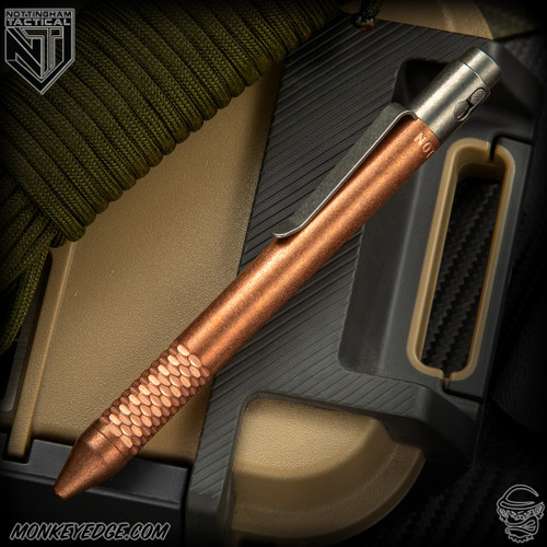 Nottingham Tactical: Standard Pen - Copper Tumbled - Carved Grip - Single Lock