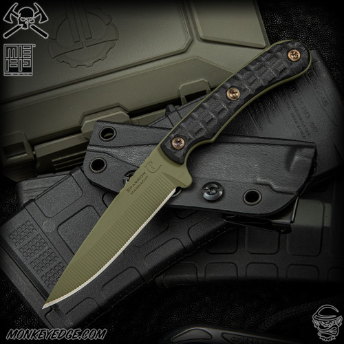 RMJ Tactical Fixed Blade: Sparrow - Sniper Green Monkey Edge FRAG Pattern (Magnacut)