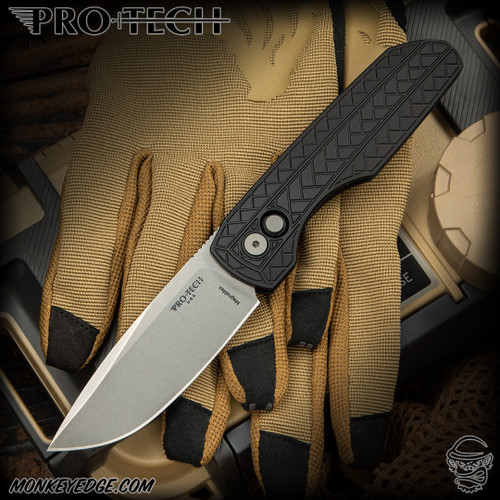Pro-Tech Knives: Vero Synapse 2 Auto - Stonewashed/Black Herringbone Textured