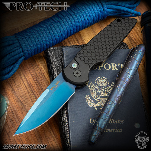 Pro-Tech Knives: TR-3 - Sapphire Blue/Black Fish Scale