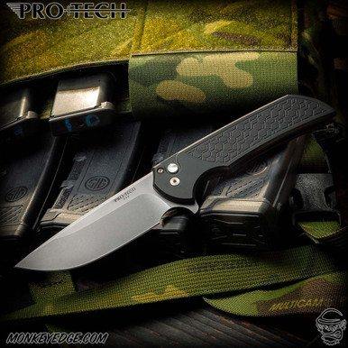 Monkey Edge - Pro-Tech Knives: Mordax - Stonewashed/Black Gridlock