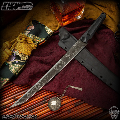 Monkey Edge - Kiku Matsuda Knives: Wakizashi - Acid Washed/Black G10