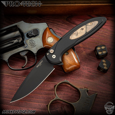 Monkey Edge - Pro-Tech Knives: Cambria 2 - Black/Black w/Maple